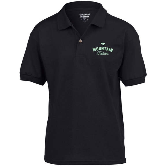 Black - Gildan 50/50 Jersey Branded Polo Shirt - Youth