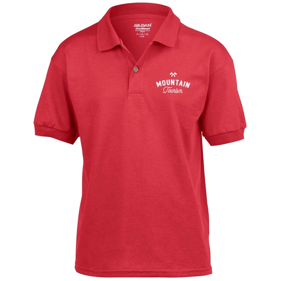 Red - Gildan 50/50 Jersey Branded Polo Shirt - Youth