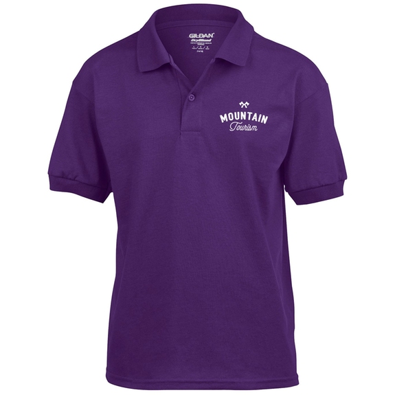 Purple - Gildan 50/50 Jersey Branded Polo Shirt - Youth