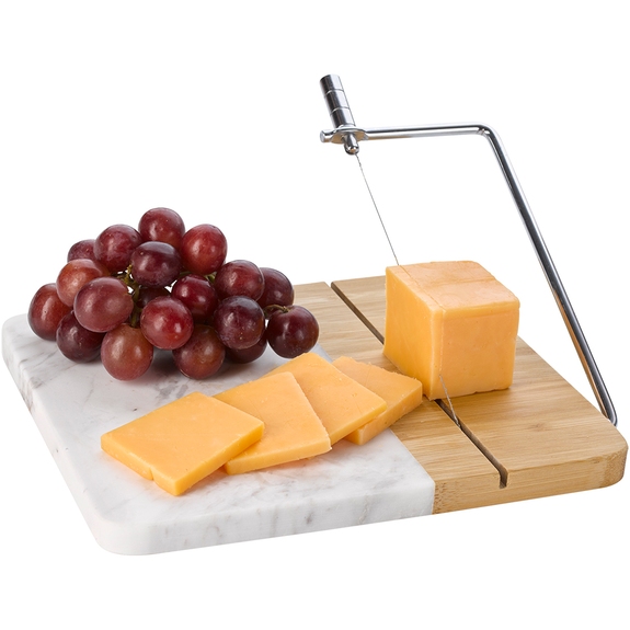 Marble & Bamboo Custom Cheese Cutting Board w/ Slicer