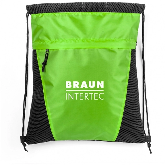 Lime Green Mesh Drawstring Custom Backpacks - 14"w x 17"h