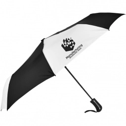 Black/White - Folding Auto Open Custom Umbrellas w/ Sleeve - 44"