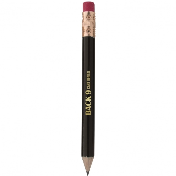 Black Round Wooden Custom Golf Pencil w/ Eraser