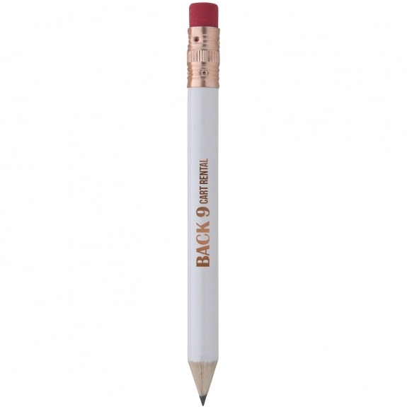 White Round Wooden Custom Golf Pencil w/ Eraser