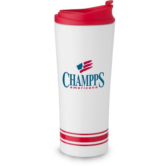 Red Double Wall Stripe Custom Tumbler w/ Colored Lid - 16 oz.
