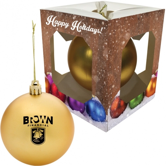 Gold Shatter-Resistant Round Ornament w/ Custom Window Box
