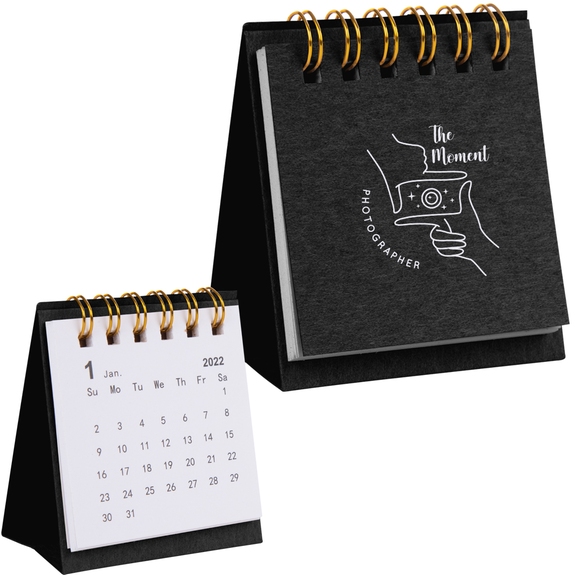 Black Kraft Paper Mini Promotional Desk Calendar - 3"w x 2.5"h