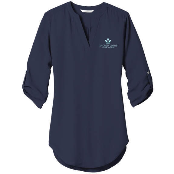 True navy Port Authority&#174; 3/4 Sleeve Custom Tunic Blouse - Women's