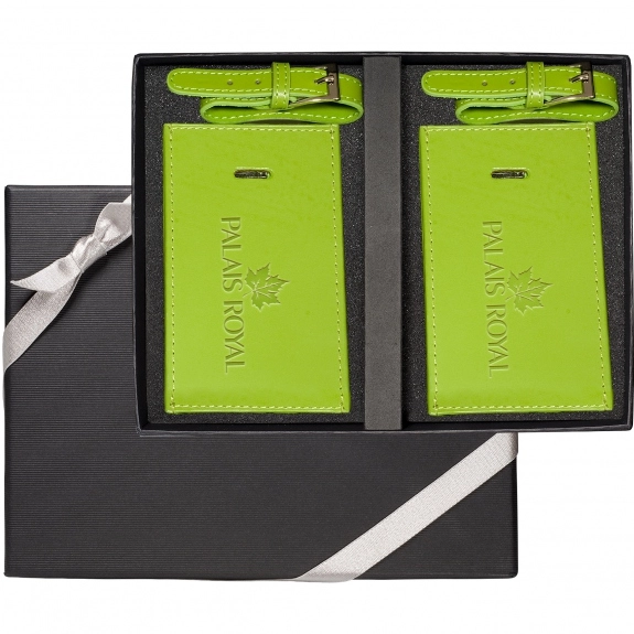 Lime Green LEEMAN NYC Marquis Leather Promotional Luggage Tag Set