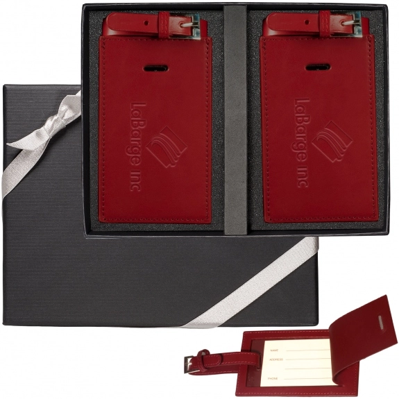 Red LEEMAN NYC Marquis Leather Promotional Luggage Tag Set