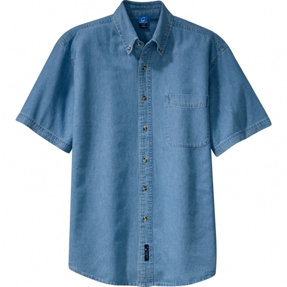 Faded Blue Port & Company Short Sleeve Value Denim Logo Shirt