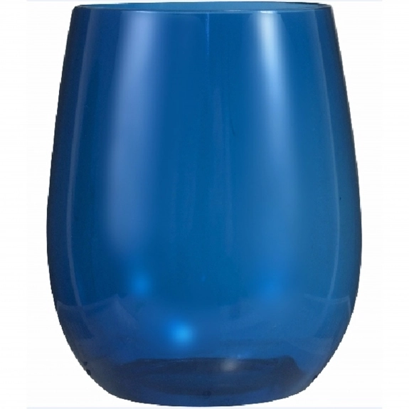 Translucent Blue Vinello Plastic Stemless Custom Wine Glass - 12 oz.