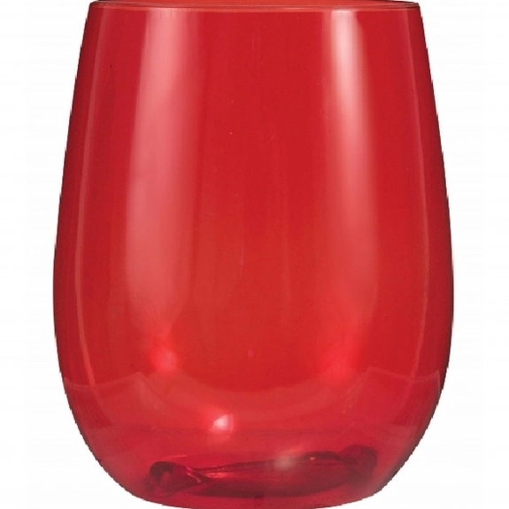 Translucent Red Vinello Plastic Stemless Custom Wine Glass - 12 oz.