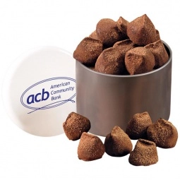Silver/White Cocoa Dusted Truffles in Custom Tin