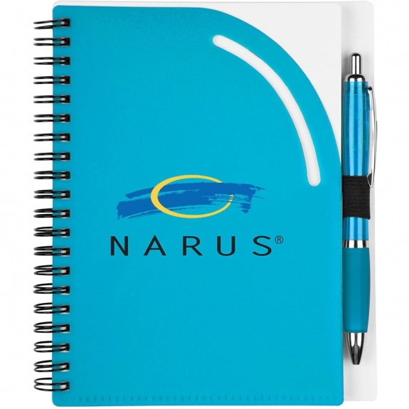 Teal Spiral Bound Lined Custom Notebooks w/ Pen