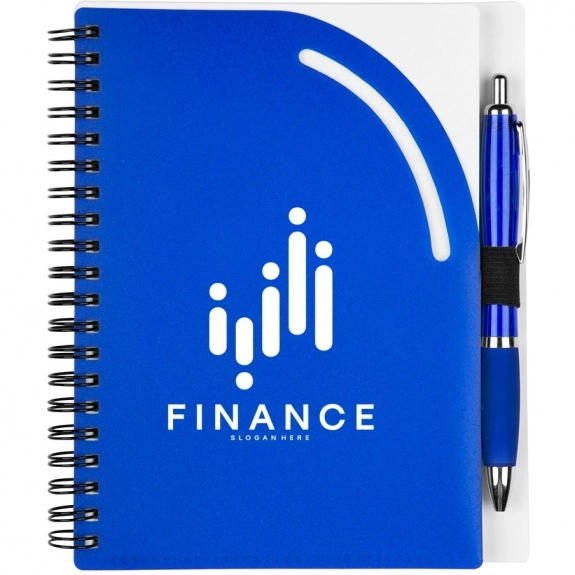 Blue Spiral Bound Lined Custom Notebooks w/ Pen