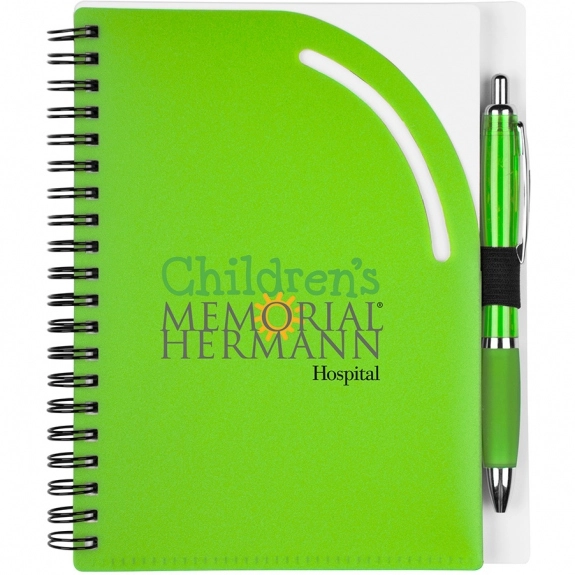 Lime Green Spiral Bound Lined Custom Notebooks w/ Pen