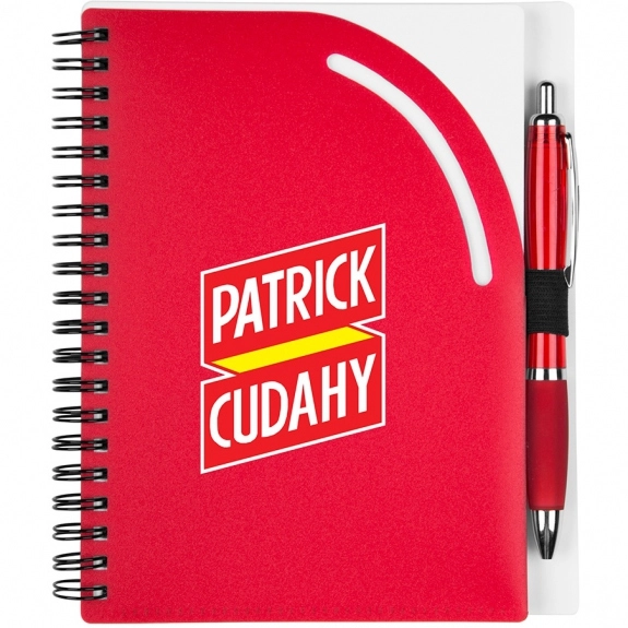 Red Spiral Bound Lined Custom Notebooks w/ Pen