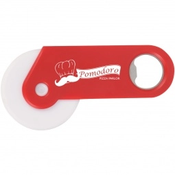Red Promotional Pizza Cutters w/ Bottle Opener