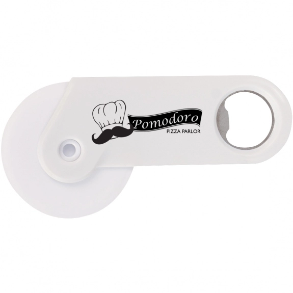 White Promotional Pizza Cutters w/ Bottle Opener
