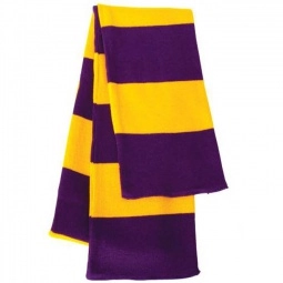 Purple/Gold Rugby Knit Custom Scarf with Woven Label
