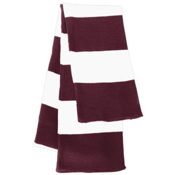Maroon/White Rugby Knit Custom Scarf with Woven Label