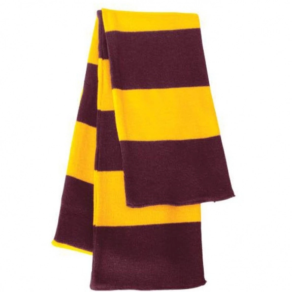 Maroon/Gold Rugby Knit Custom Scarf with Woven Label