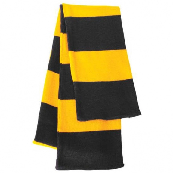 Black/Gold Rugby Knit Custom Scarf with Woven Label