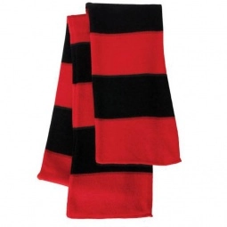 Red/Black Rugby Knit Custom Scarf with Woven Label