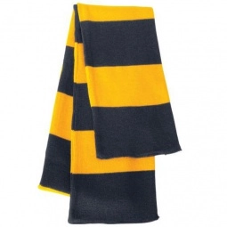 Navy/Gold Rugby Knit Custom Scarf with Woven Label