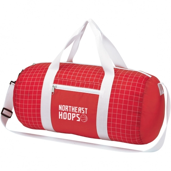 White / Red - Cross Check Polyester Custom Duffel Bag