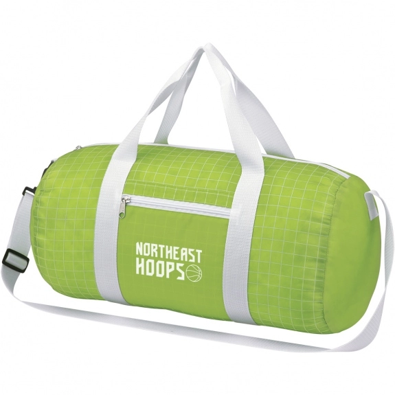 White / lime green - Cross Check Polyester Custom Duffel Bag
