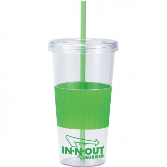 Lime Promotional Tumbler w/ Silicone Grip & Matching Straw - 24 oz.