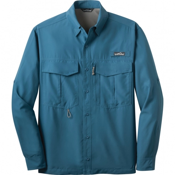Gulf Teal Eddie Bauer Long Sleeve Custom Button Down Fishing Shirt - Men's