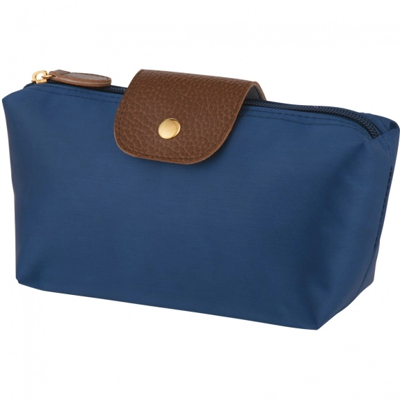 Blue - Zippered Custom Toiletry Bag w/ Leather Accents