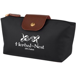 Black - Zippered Custom Toiletry Bag w/ Leather Accents