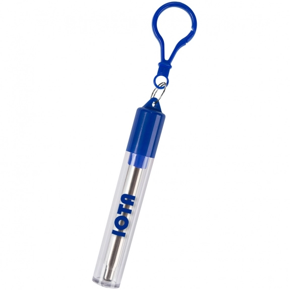 Blue Stainless Steel Collapsible Custom Straw w/ Travel Keychain Case