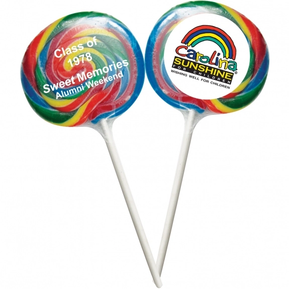 Assorted Full Color Rainbow Swirl Tutti Frutti Promotional Lollipop