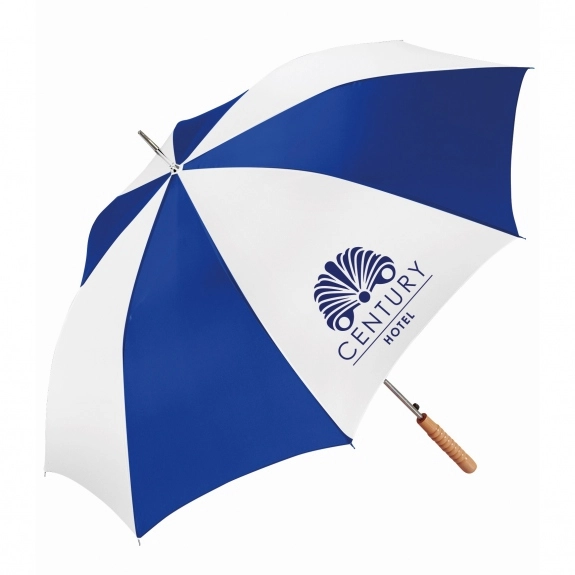 Royal / White - Peerless Automatic Promotional Stick Umbrella - 48"