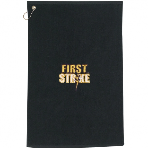 Black 100% Cotton Embroidered Promotional Golf Towel - 25" x 16"