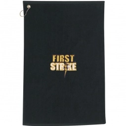 Black 100% Cotton Embroidered Promotional Golf Towel - 25" x 16"