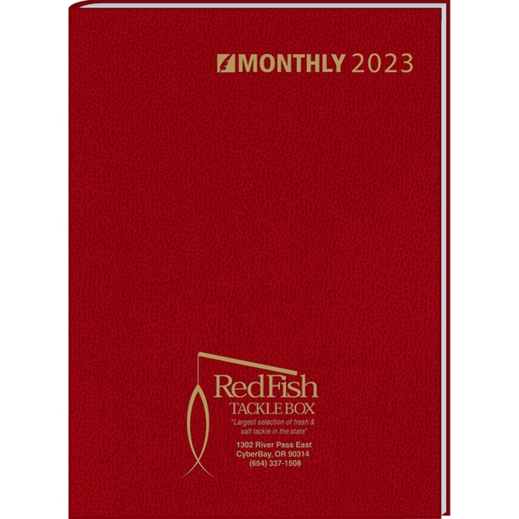 Red Monthly Desk Appointment Custom Planner w/ Stitched Cover - 8"w x 12"h