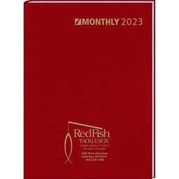 Red Monthly Desk Appointment Custom Planner w/ Stitched Cover - 8"w x 12"h