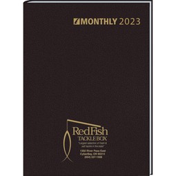 Black Monthly Desk Appointment Custom Planner w/ Stitched Cover - 8"w x 12"