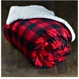Red Plaid Micro Mink Sherpa Embroidered Custom Blanket