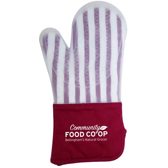 Red Frosted Silicone Custom Oven Mitts - Striped Pattern