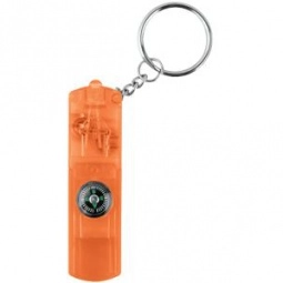 Translucent Orange Safety Whistle Promotional Key Light w/Compass
