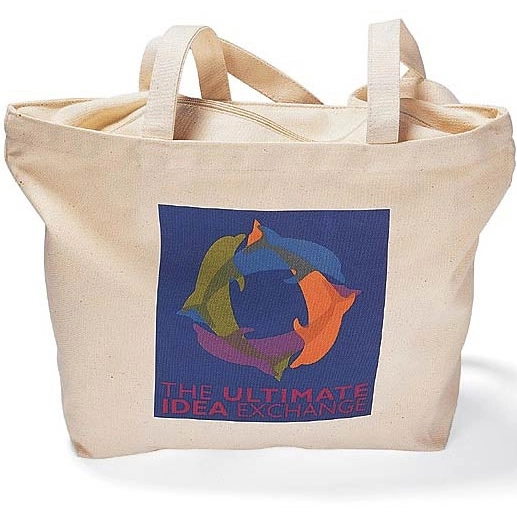 Natural Promotional Zippered Cotton Tote Bag 