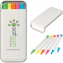 White Custom Logo Highlighter Set in Pocket Case