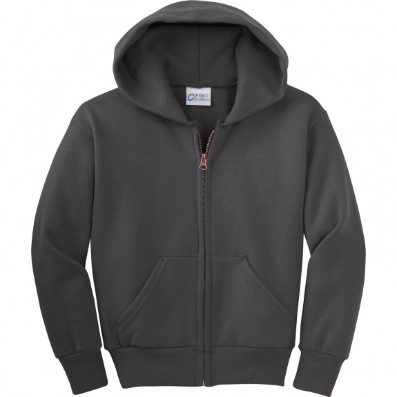 Charcoal Port & Company Full Zip Custom Hooded Sweatshirt - Youth - Colors